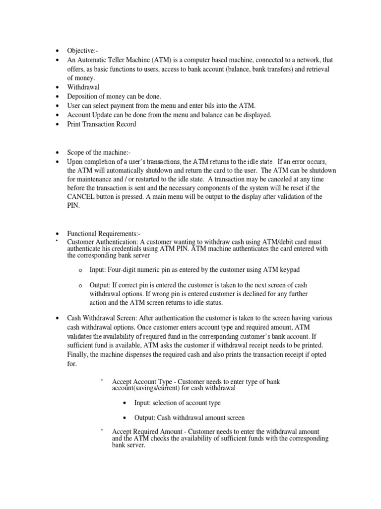 ATM Functional Requirements Overview | PDF | Automated Teller Machine ...