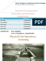 Topic: Physical Unit Operation-Screening, Grit Removal, Equalization