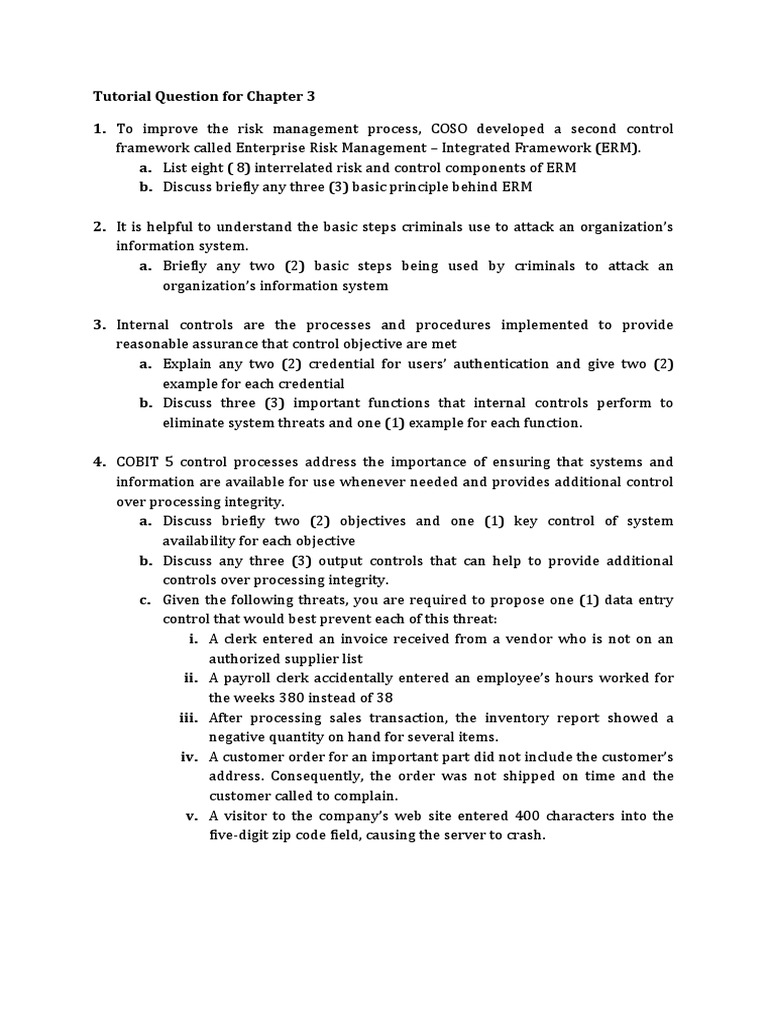 Tutorial Question Chapter 3 | PDF | Internal Control | Information ...