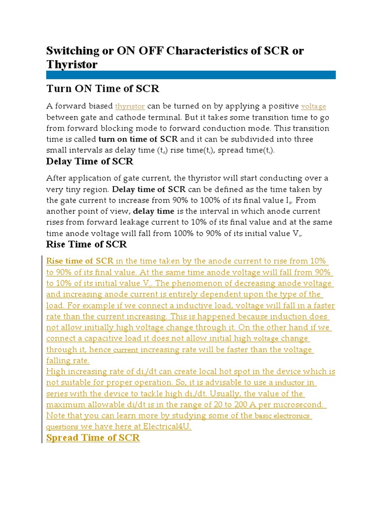 Switching Characteristics of SCR A Detailed Explanation of Turn On and Turn Off Times PDF P