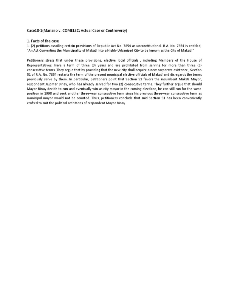 Case181 (Mariano v. COMELEC Actual Case or Controversy) 1. Facts of