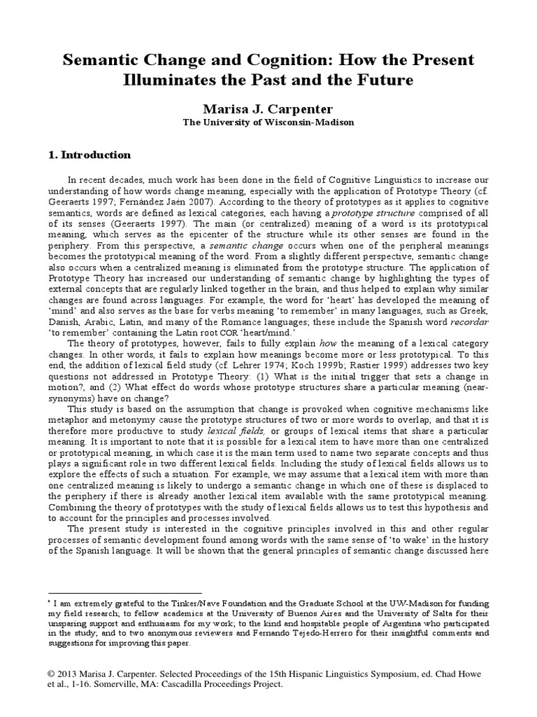 Semantic Change and Cognition How The PR PDF | PDF | Semantics | Concept