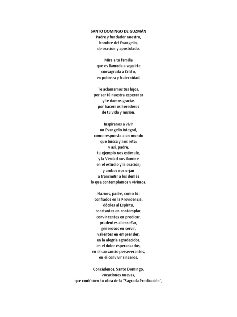 Santo Domingo De Guzmán Oración Pdf
