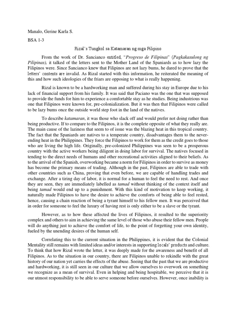 REFLECTION-Tungkol Sa Katamaran NG Pilipino | PDF | Philippines ...
