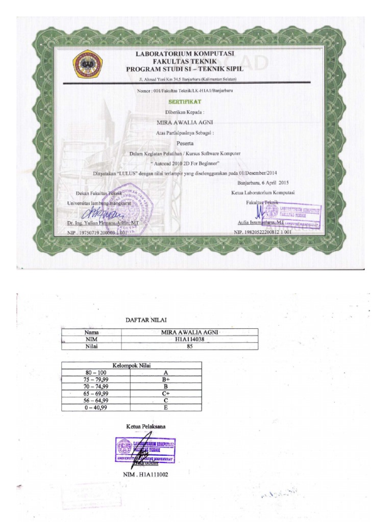 Sertifikat Pelatihan Autocad PDF
