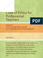 Code of Ethics For Professional Teachers: Article VI The Teacher and Higher Authorities in The Professions