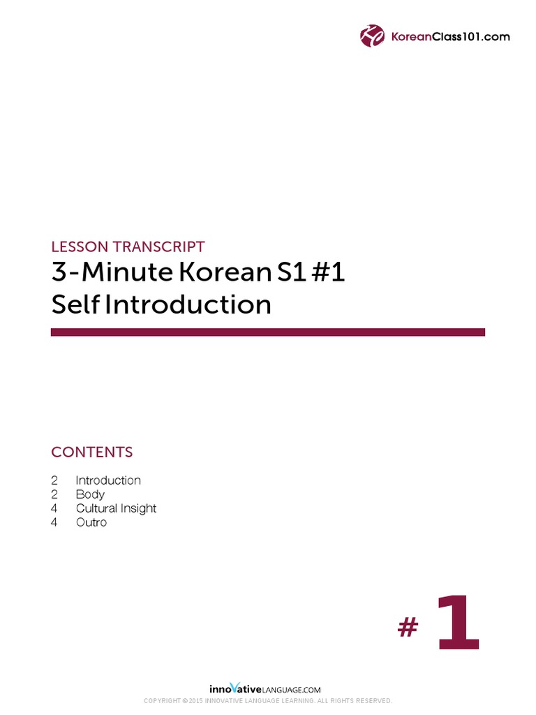 3-Minute Korean S1 #1 Self: Lesson Transcript | PDF | Linguistics ...