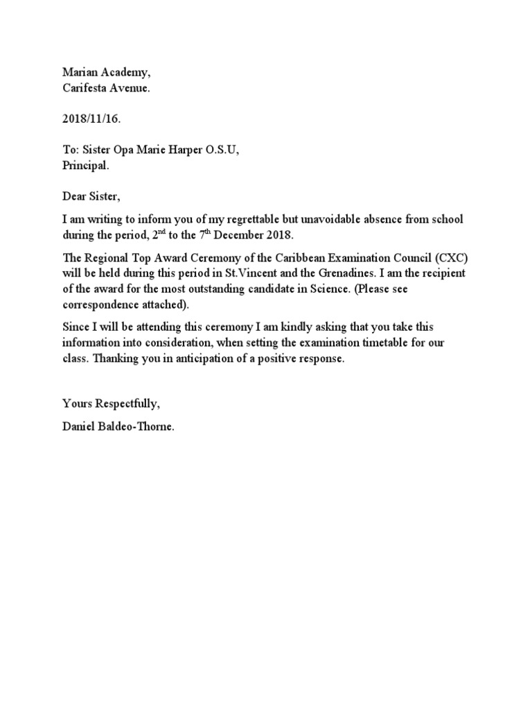 Exam Csec Excuse Letter PDF