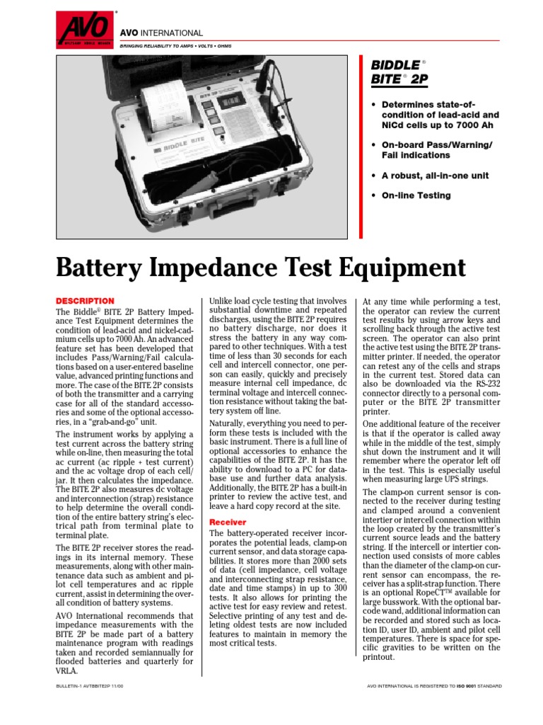 Battery Impedance Test Equipment Biddle Bite 2P PDF Alternating