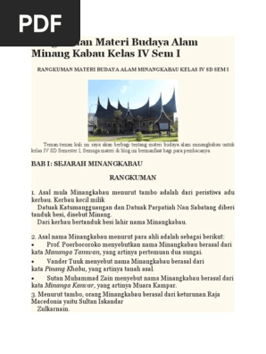 Rangkuman Materi Budaya Alam Minang Kabau Kelas Iv Sem I Pdf