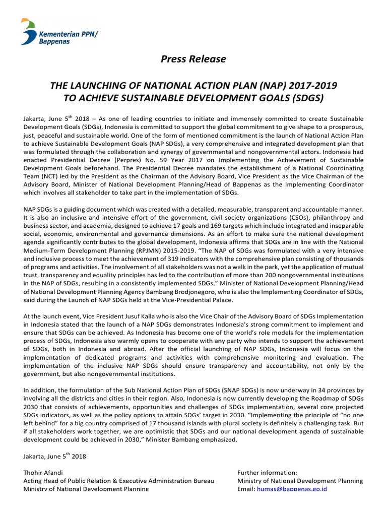 The Launching of National Action Plan (Nap) 2017-2019 To Achieve ...