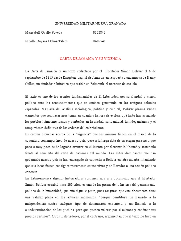 Carta de Jamaica PDF America latina Science