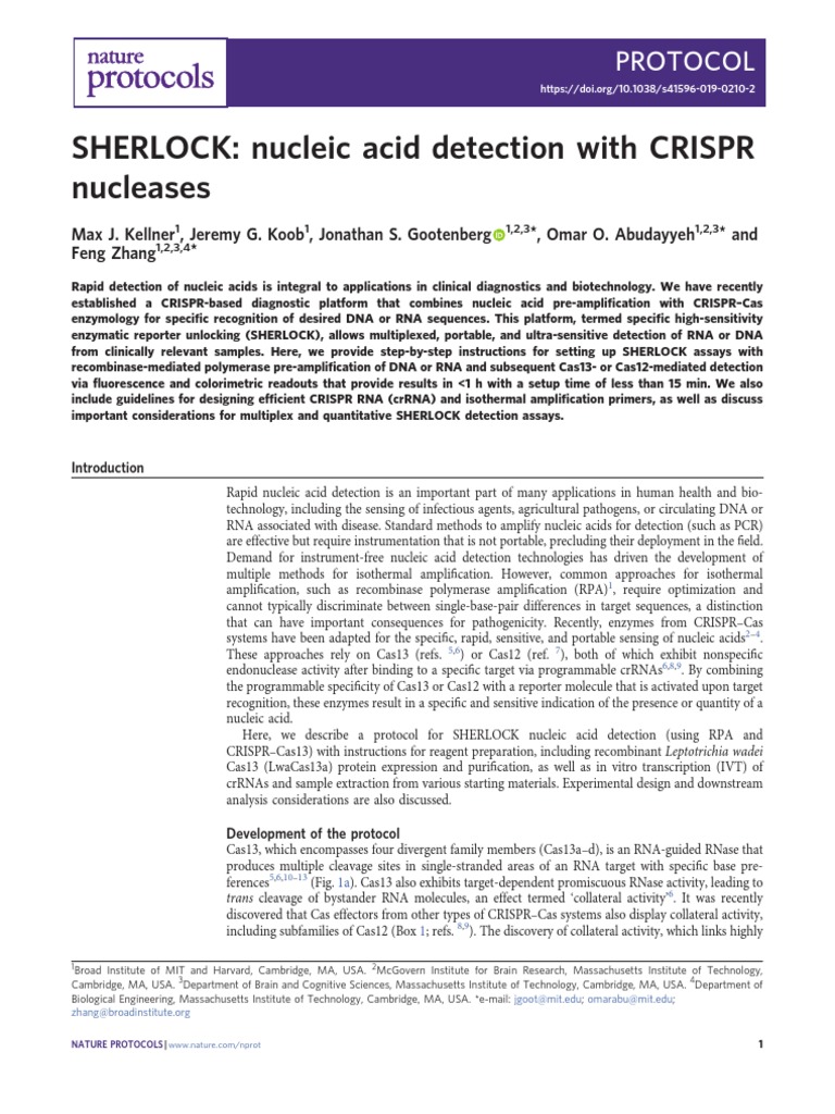 SHERLOCK: CRISPR Nucleic Acid Detection | PDF | Crispr | Polymerase ...