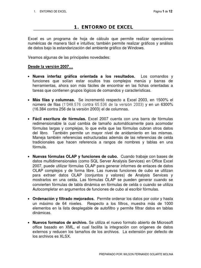 Entorno de Trabajo en Microsoft Excel | PDF | Microsoft Excel | Hoja de ...