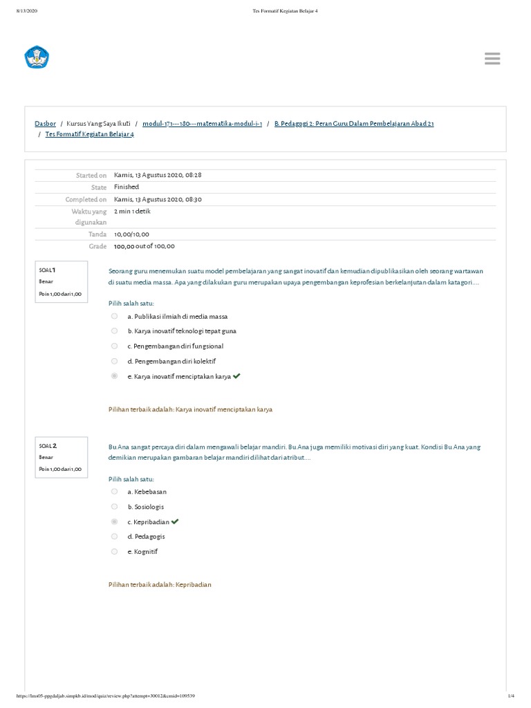 Tes Formatif Kegiatan Belajar 4 4