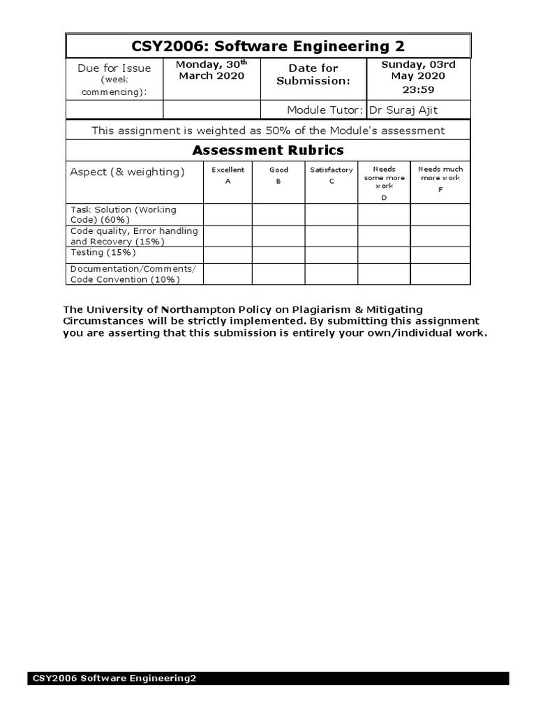 CSY2006 Software Engineering Assignment | PDF | Subroutine | Bracket