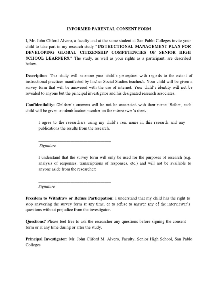 Informed Consent for Research Study | PDF | Question | Consent
