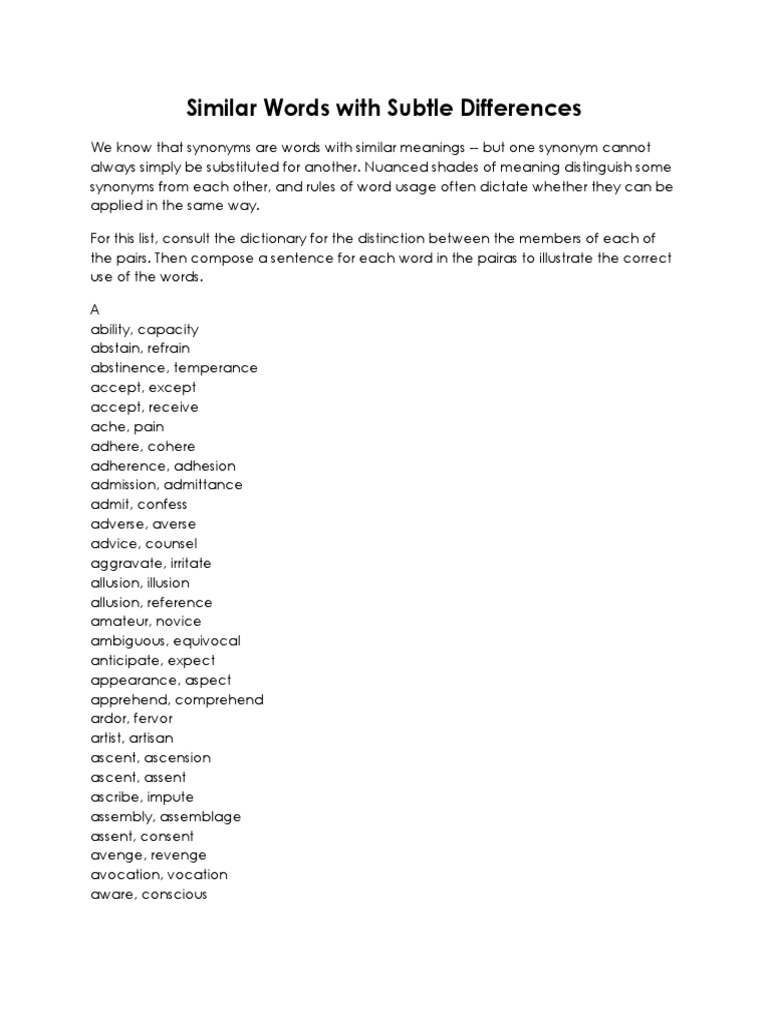 Similar Words With Subtle Differences | PDF