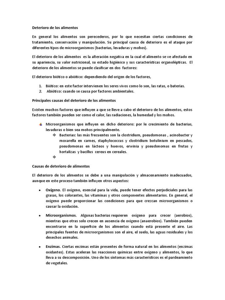 Deterioro de Los Alimentos | PDF | Alimentos | Oxígeno