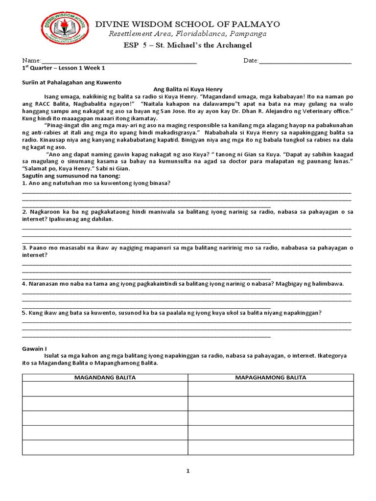 Grade5 Lesson 1 Week 1 | PDF