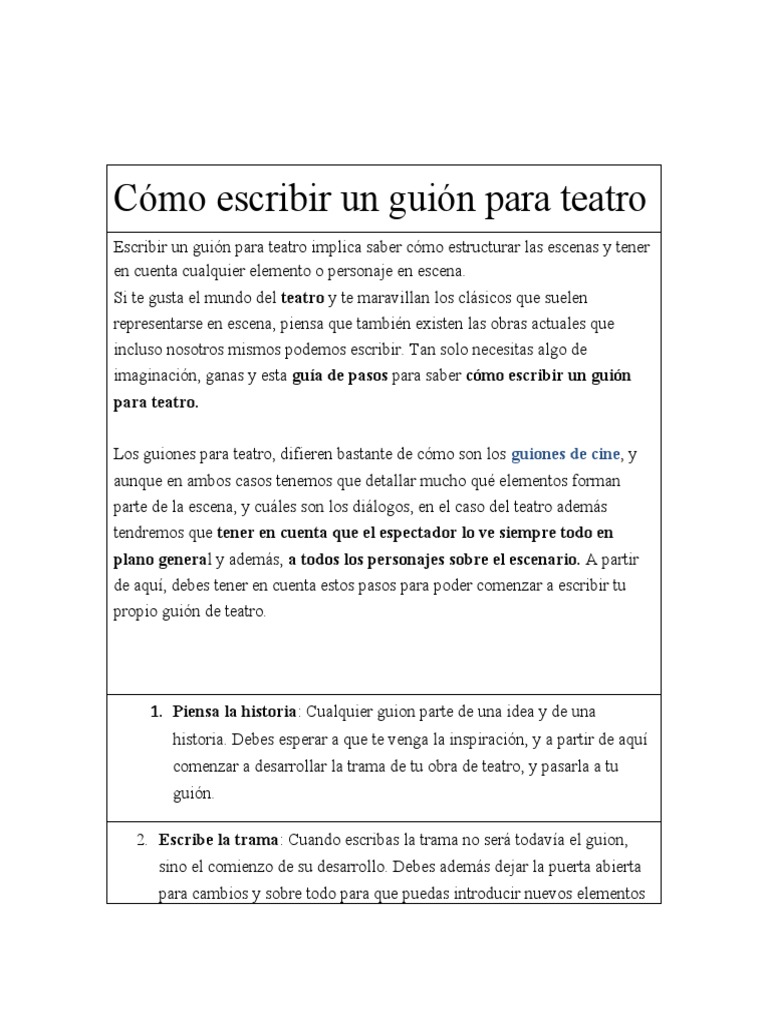 Finito mantener Supervivencia 3cómo Escribir Un Guion para Teatro | PDF | Teatro | Entretenimiento  (general)