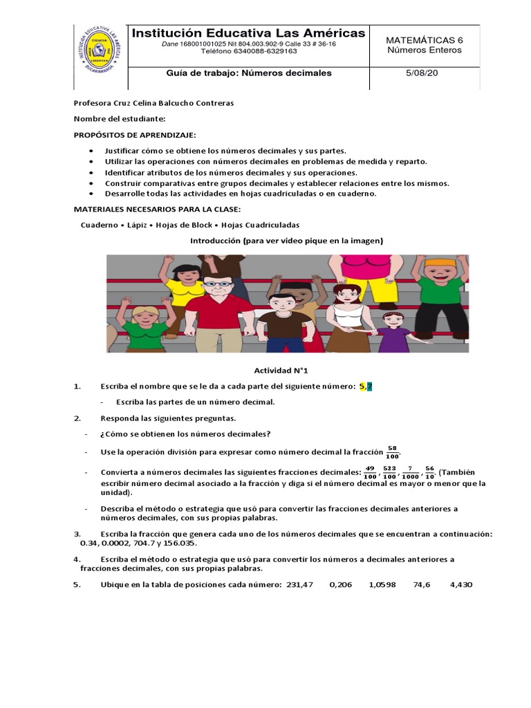 Guía de Números Decimales 6to Grado | PDF | Decimal | Fracción ...