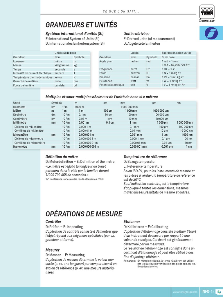 Guide des unités de mesure SI et métrologie | PDF | Erreur de mesure ...
