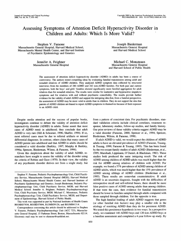 Assessing Symptoms of Attention Deficit Hyperactivity Disorder in ...