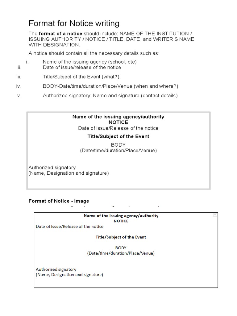 Format For Notice Writing | Download Free PDF | Signature | Question