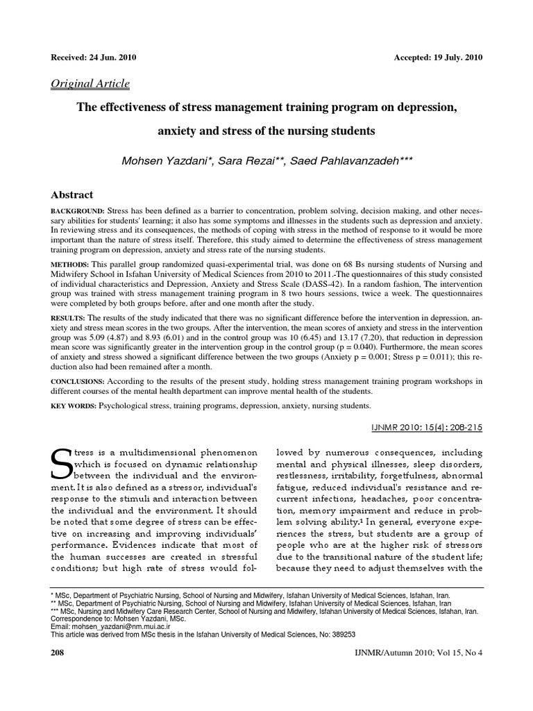 The Effectiveness of Stress Management Training PR | PDF | Stress ...