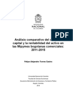 Análisis ROA vs Costo Capital Mipymes Bogotá 2011-2015