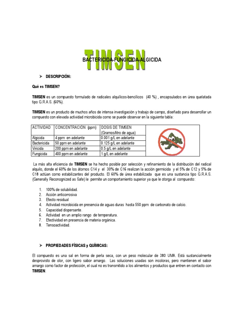 Ficha Técnica de TIMSEN: Insecticida y Desinfectante | PDF | Enzima | Hongo
