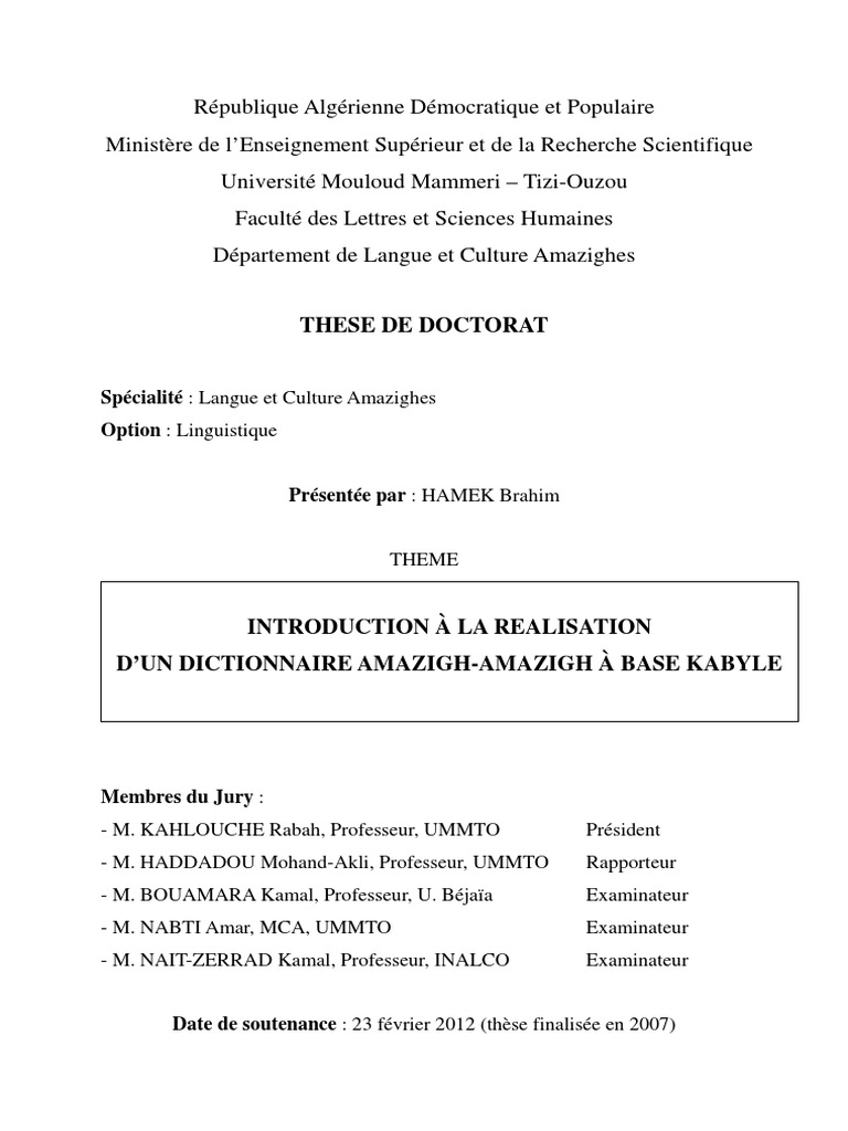 These Corrigee Hamek Brahim Pdf Arabe Lexique