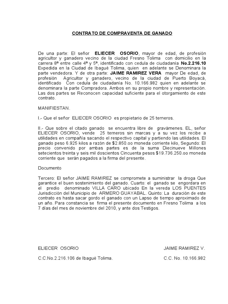 CONTRATO DE COMPRAVENTA DE GANADO