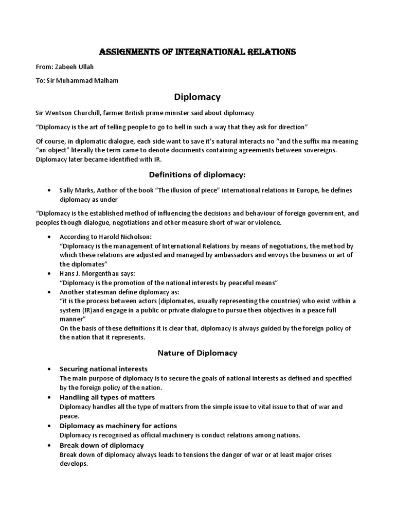 Understanding Diplomacy in IR | PDF | Diplomacy | Peace