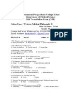 Online Paper: Westren Political Philosophy Ii Time Allowed: 24 Hrs Marks: 30 Course Instructor Whatsapp No. 03018029141 Email Address