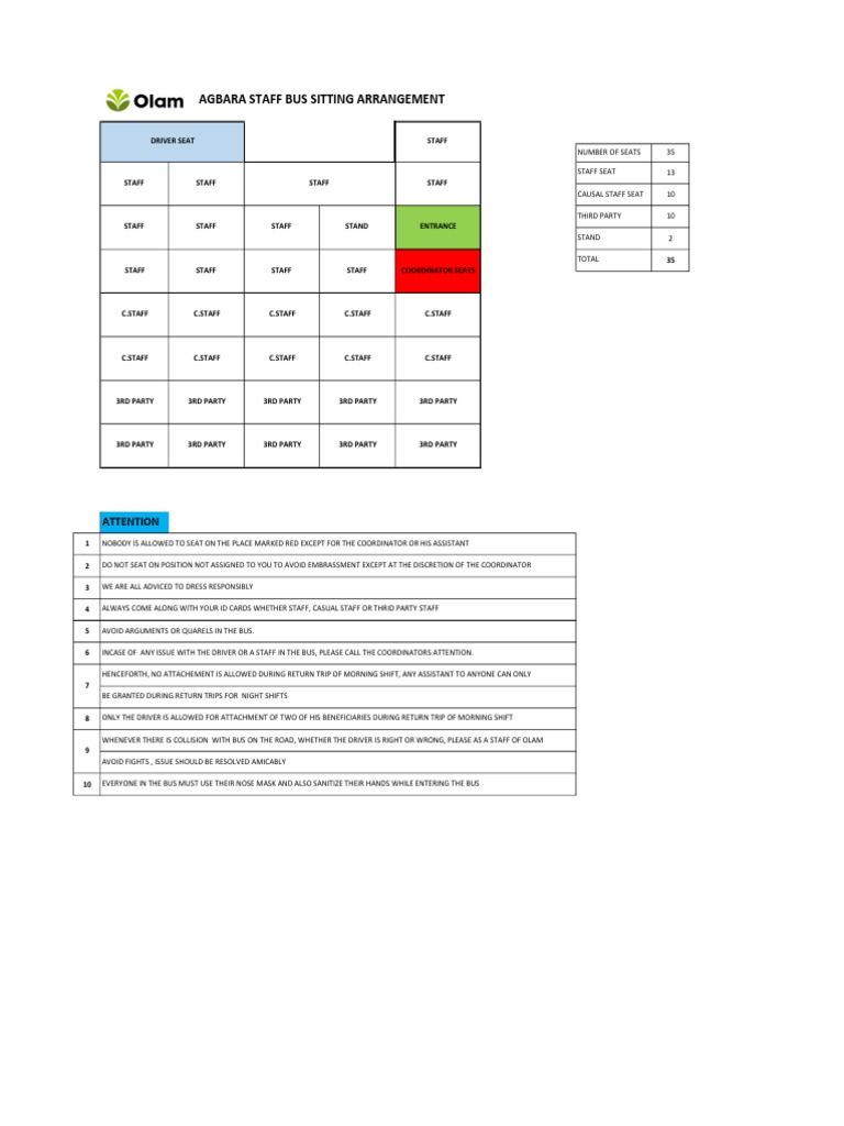 Staff Bus Sitting Arrangement | PDF