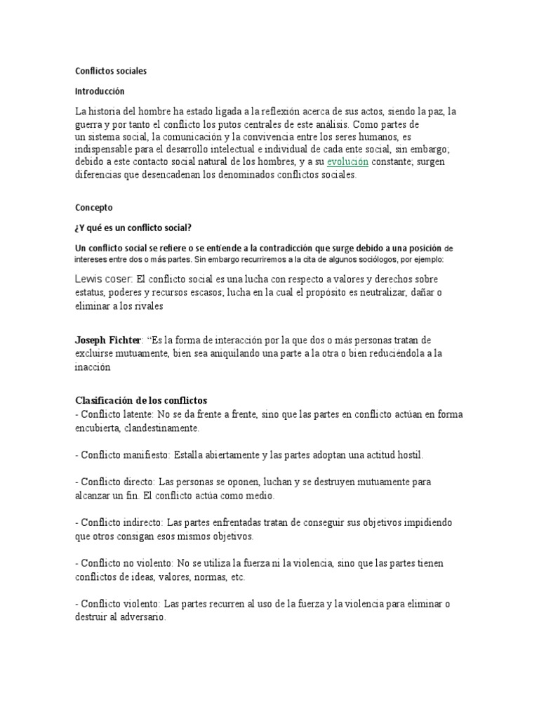 Definición y tipos de conflictos sociales | PDF | Conflicto (proceso ...