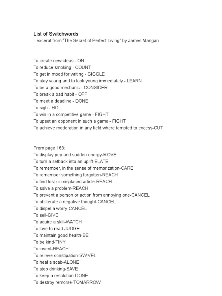List of Switchwords | Download Free PDF | Psychology | Psychological ...