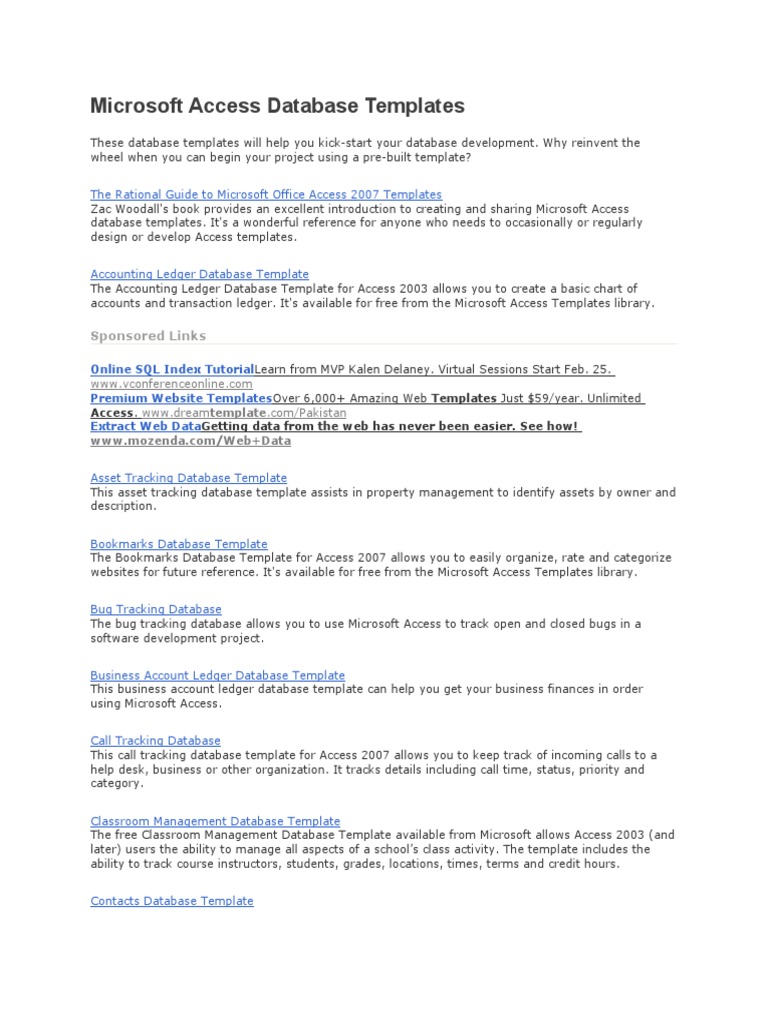 Microsoft Access Database Templates Pdf Databases Microsoft Access