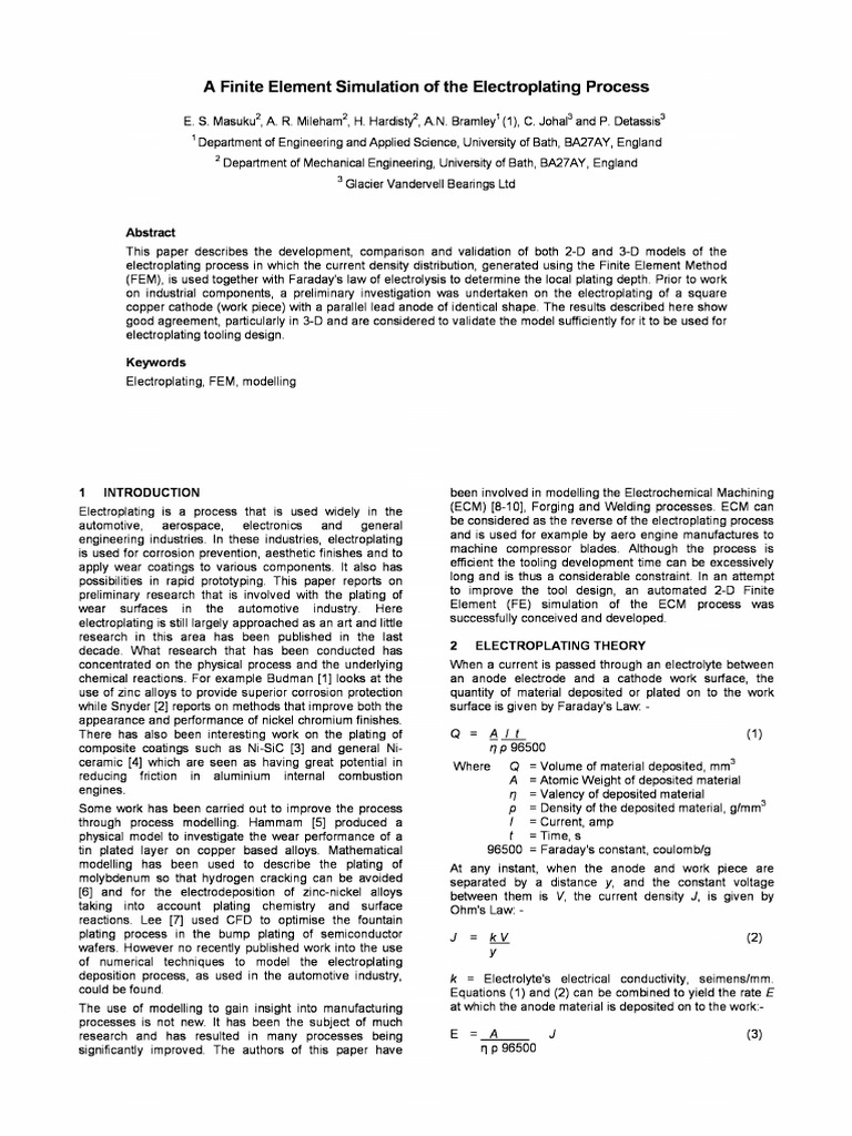 Finite Element Modeling of Electroplating | PDF | Anode | Vacuum Tube