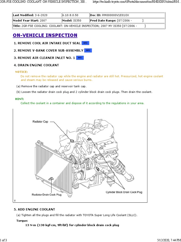 2grFse Cooling Coolant OnVehicle Inspection PDF PDF Radiator