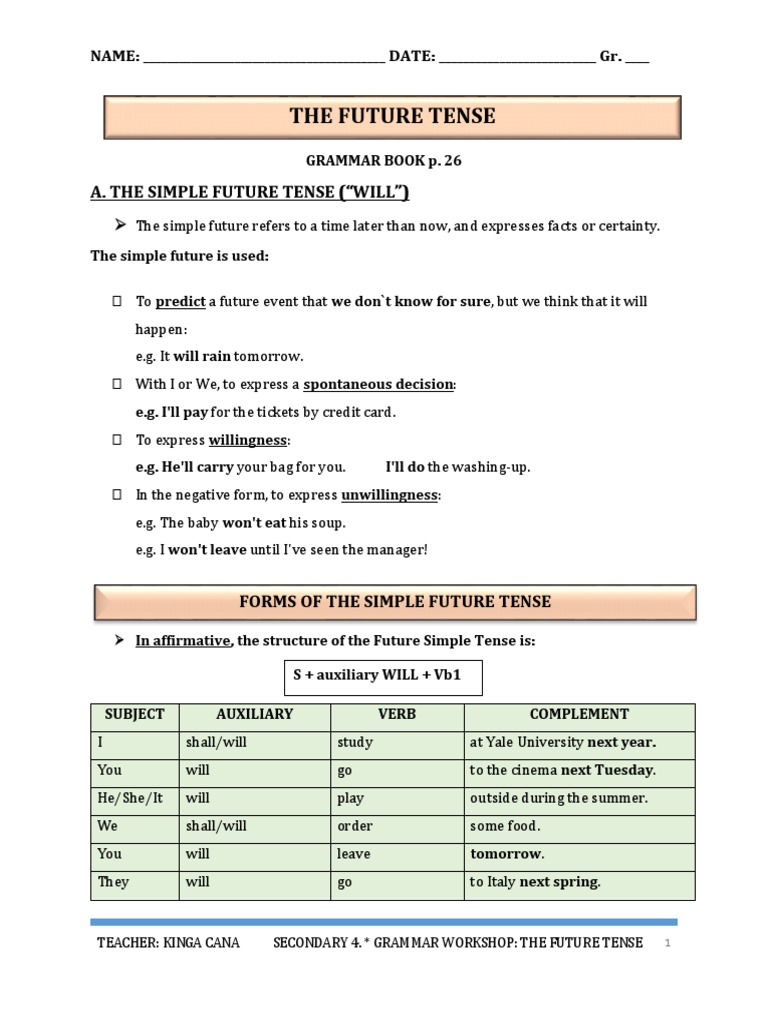 Future Tense Grammar Workshop | PDF | Grammatical Tense | Verb