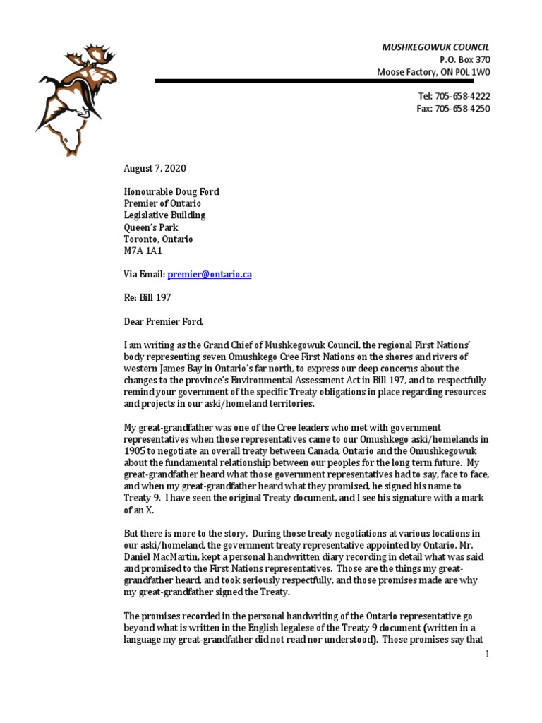 Mushkegowuk Council's Concerns on Bill 197 | PDF | First Nations | Treaty