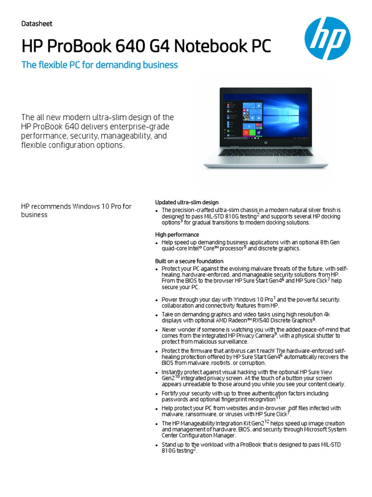 Hp Probook 640 G4 Notebook Pc The Flexible Pc For Demanding Business Windows 10 Laptop