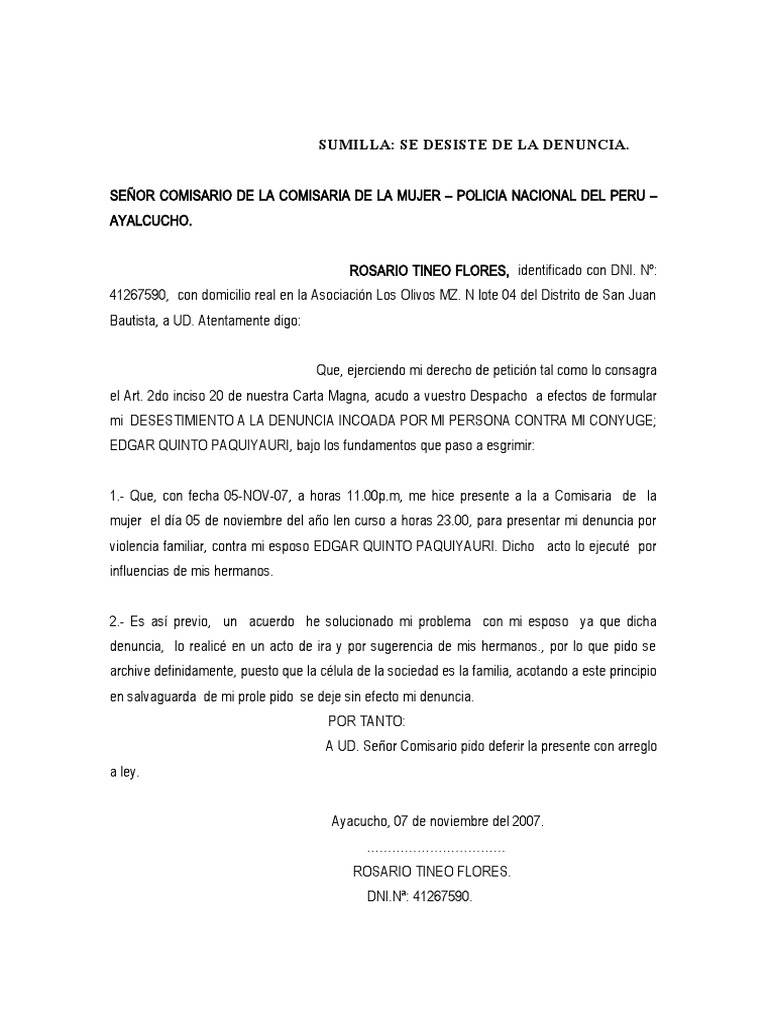 Desistimiento de Denuncia | PDF | Justicia | Crimen y violencia