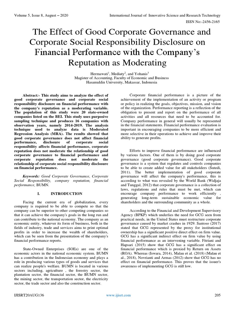 Corporate Governance Impact on Financial Performance | PDF | F Test ...
