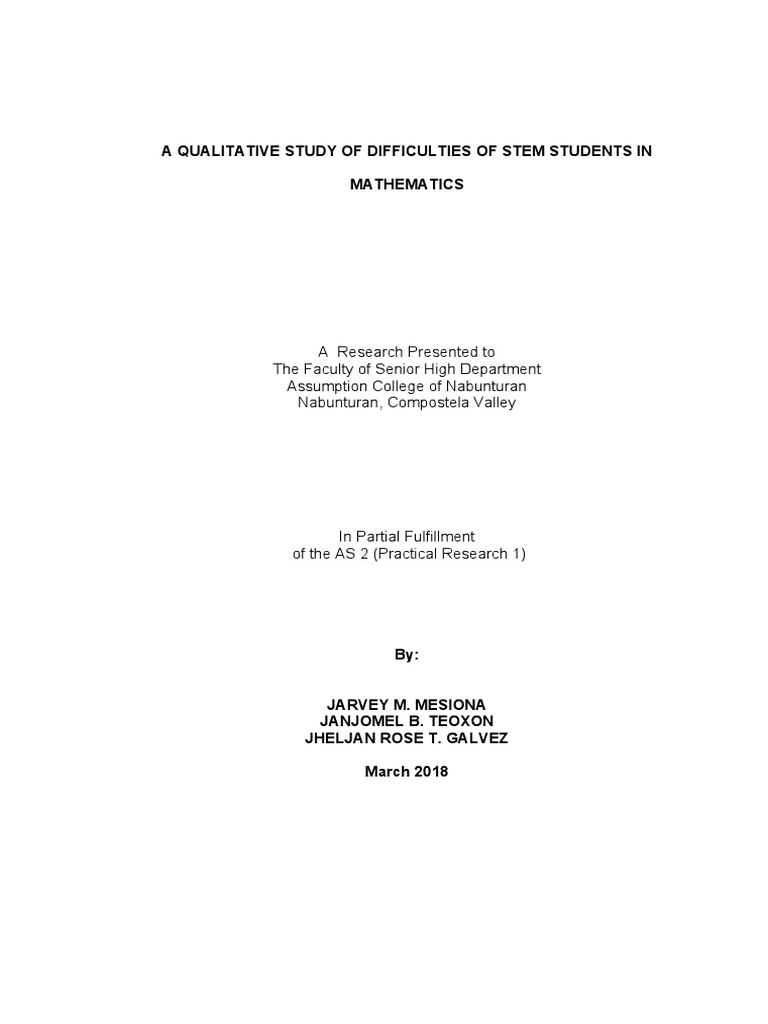 A Qualitative Study Of Difficulties Of Stem Students In Mathematics