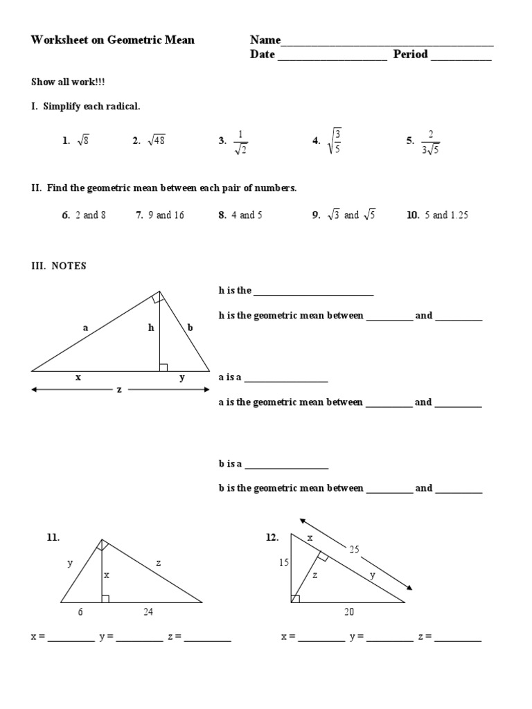Day 4 8.1 Geometric Mean Worksheet PDF Teaching Mathematics