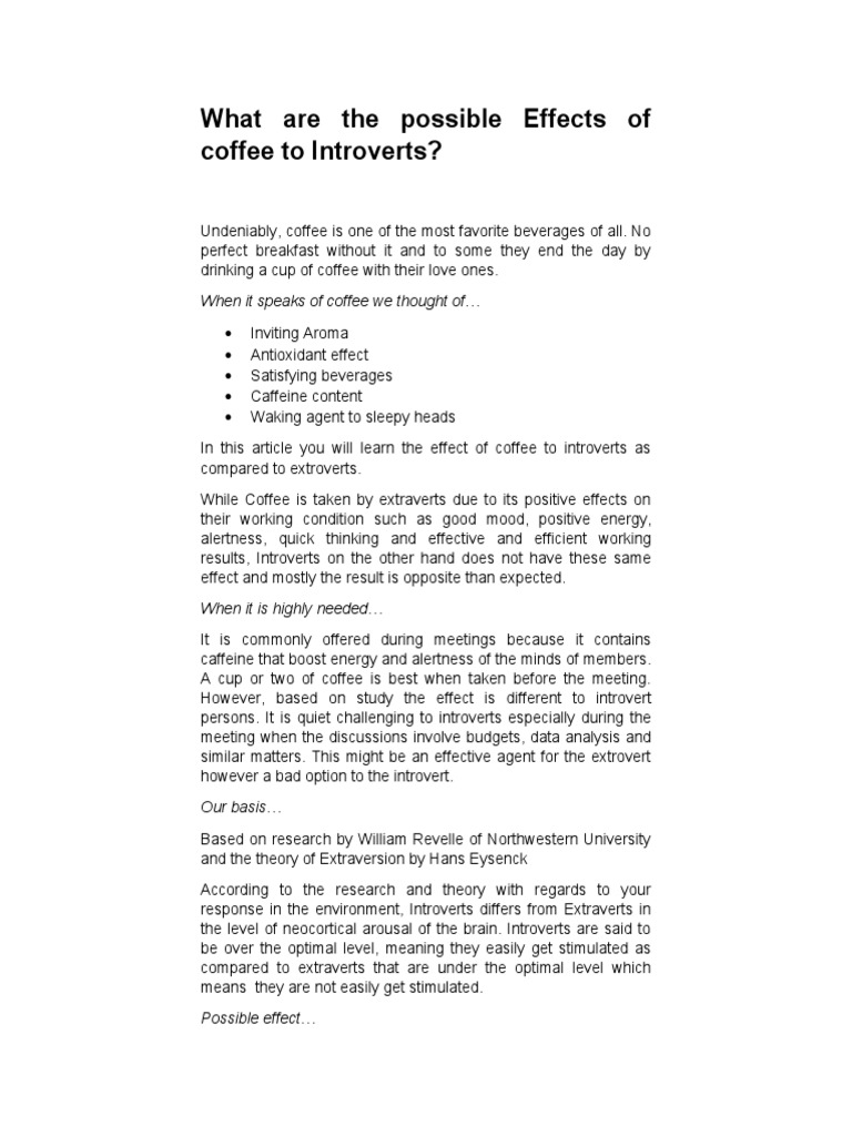 Effects of Coffee on Introverts | PDF | Extraversion And Introversion ...